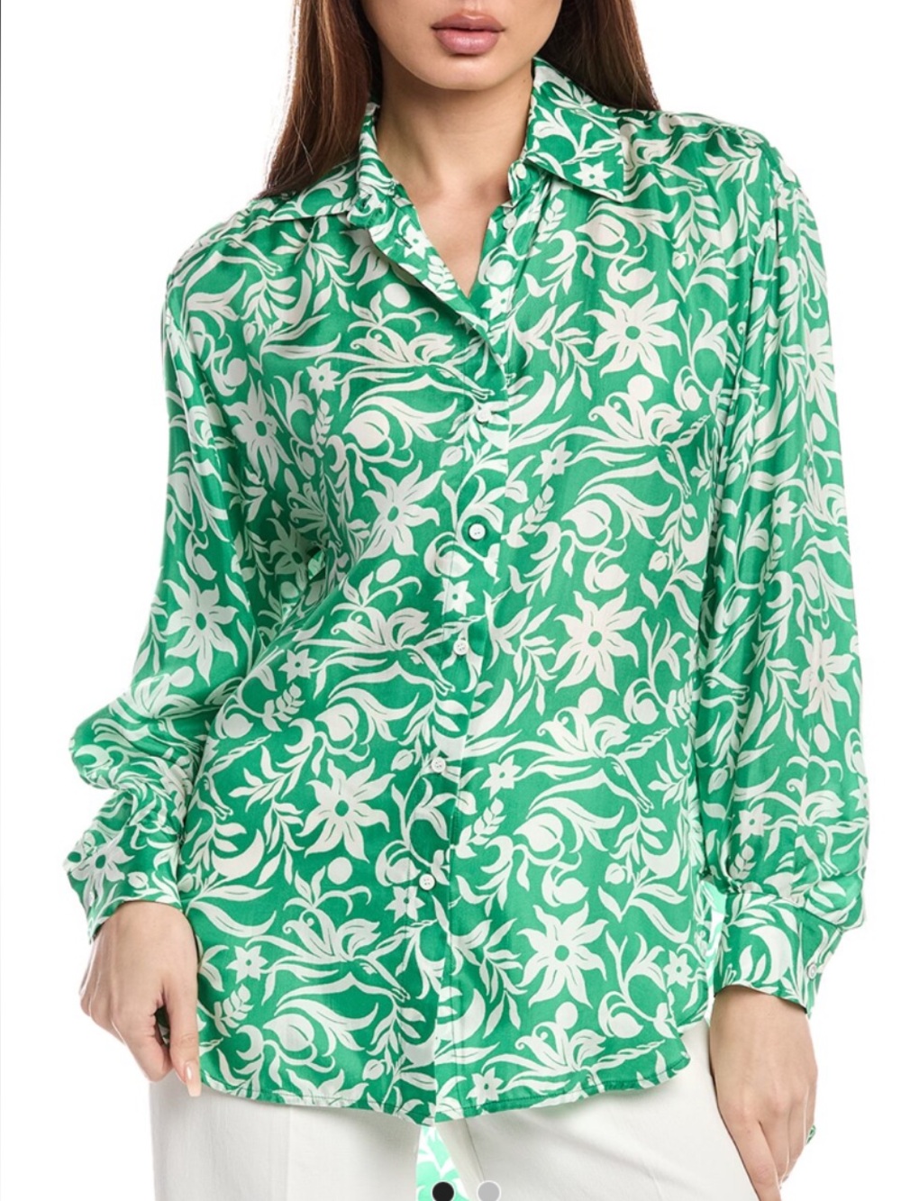 Maje Green and White Floral Button-Down Shirt sz 2 nwt